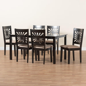 Baxton Studio Olympia Modern Beige Fabric And Espresso Brown Finished Wood 7-Piece Dining Set