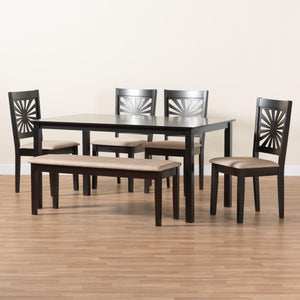 Baxton Studio Olympia Modern Beige Fabric And Espresso Brown Finished Wood 6-Piece Dining Set