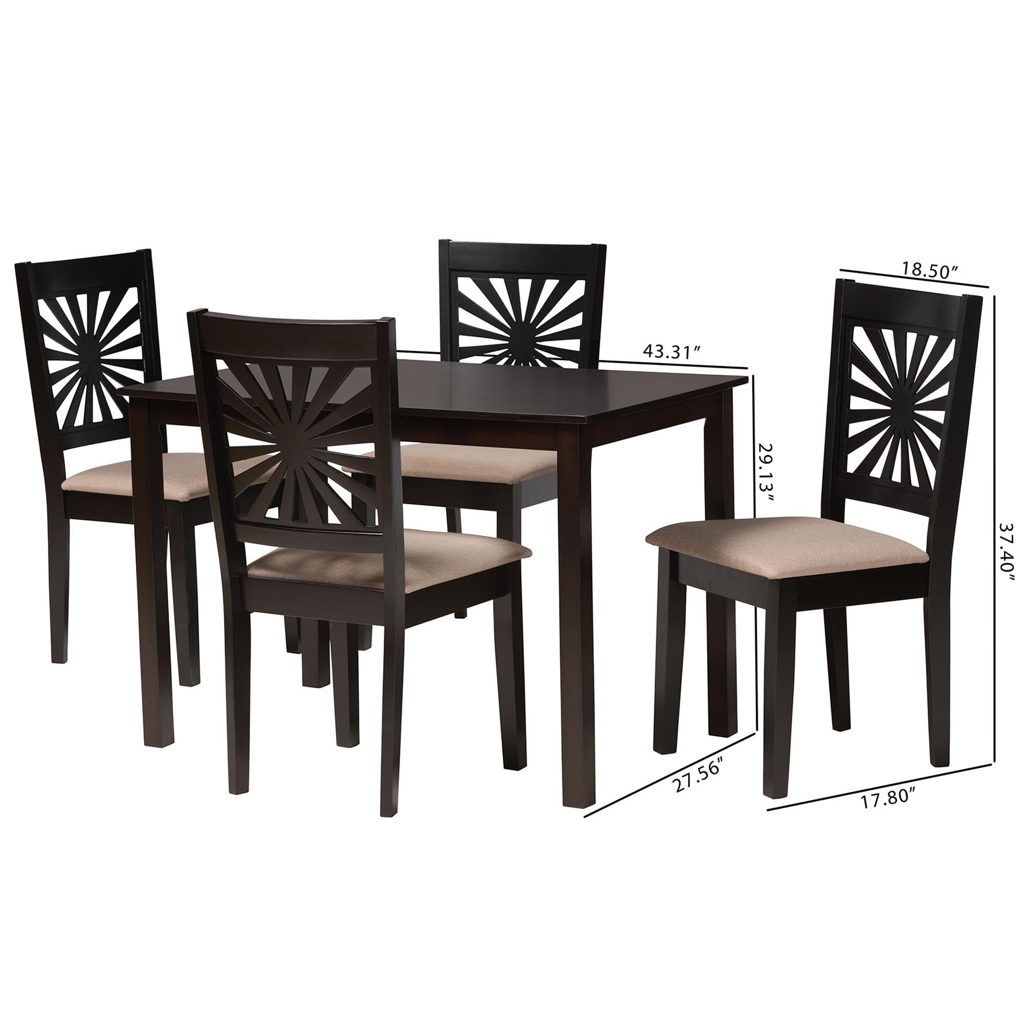 Baxton Studio Olympia Modern Beige Fabric And Espresso Brown Finished Wood 5-Piece Dining Set