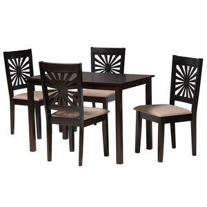 Baxton Studio Olympia Modern Beige Fabric And Espresso Brown Finished Wood 5-Piece Dining Set