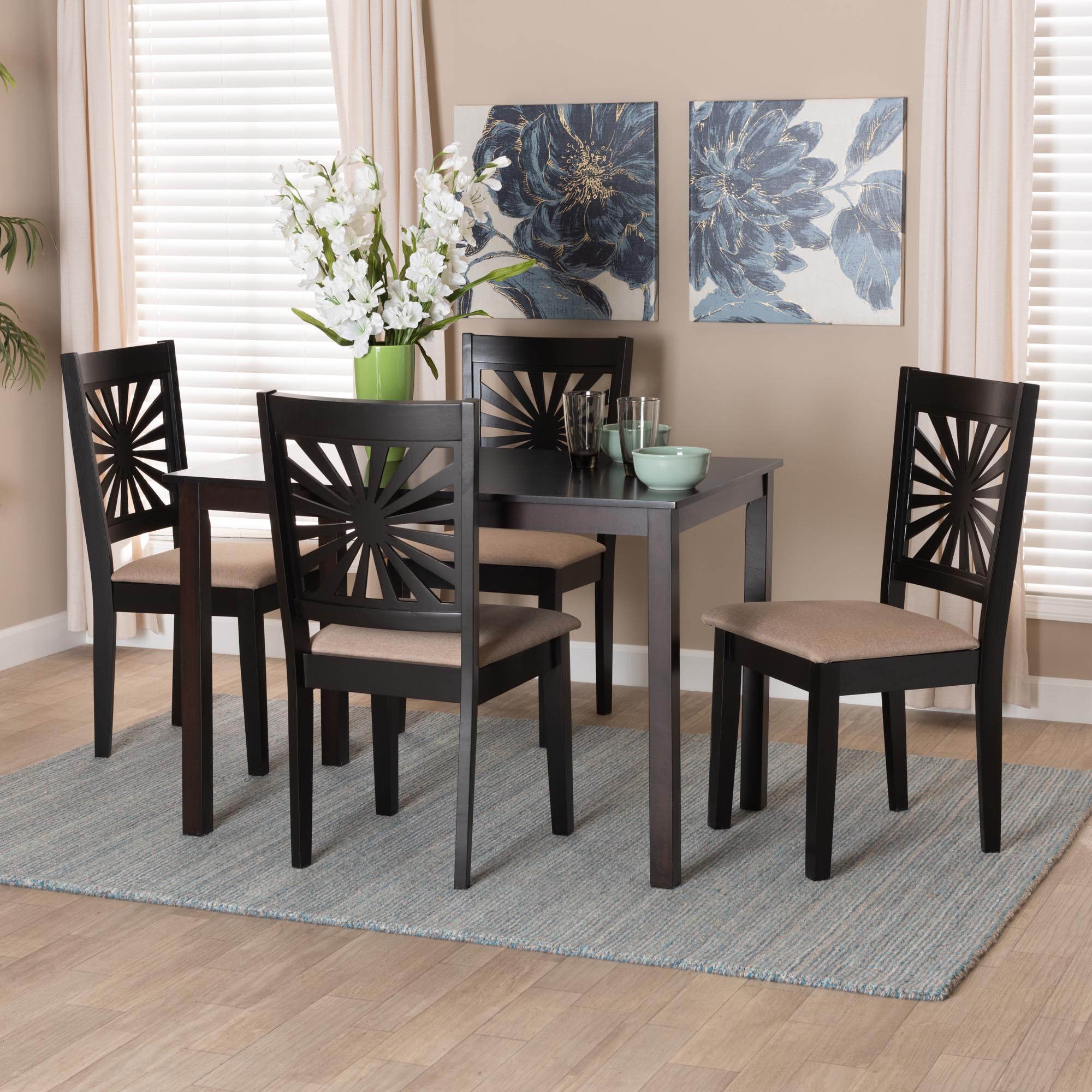 Baxton Studio Olympia Modern Beige Fabric And Espresso Brown Finished Wood 5-Piece Dining Set