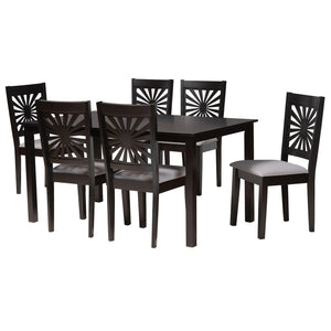 Baxton Studio Olympia Modern Grey Fabric And Espresso Brown Finished Wood 7-Piece Dining Set