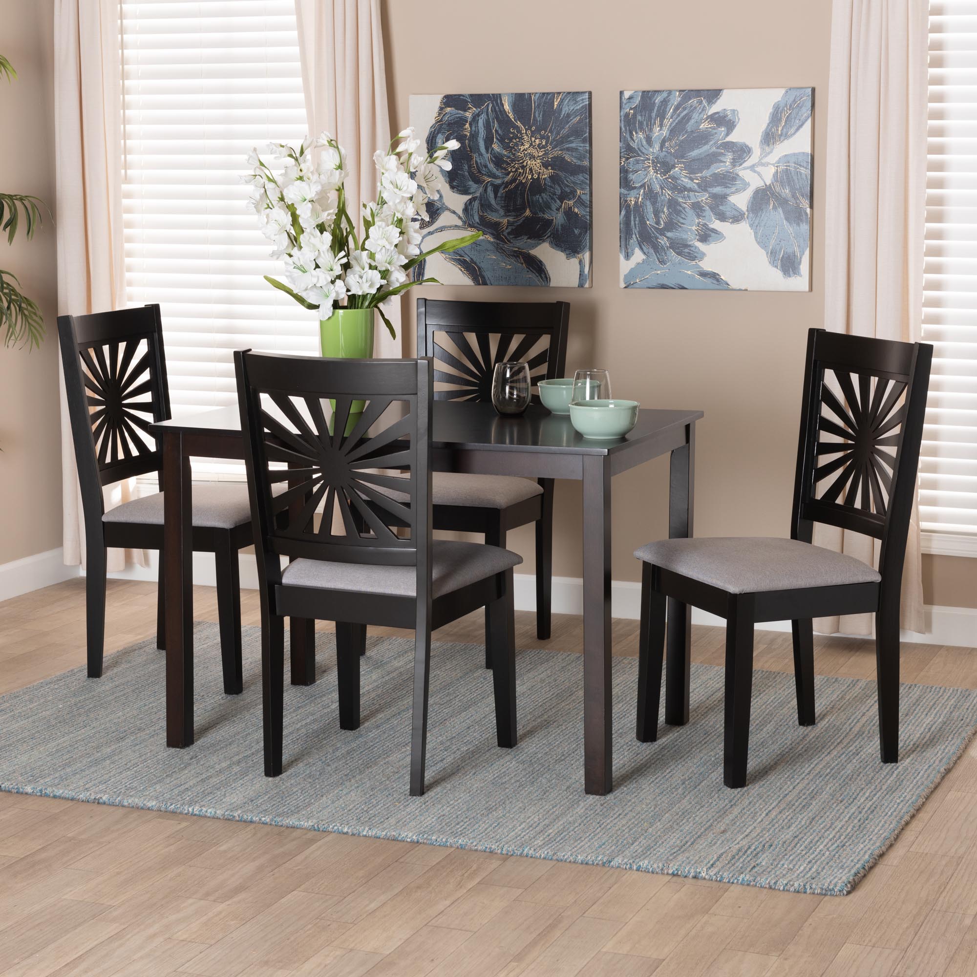 Baxton Studio Olympia Modern Grey Fabric And Espresso Brown Finished Wood 5-Piece Dining Set