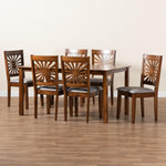 Load image into Gallery viewer, Baxton Studio Olympia Modern Grey Fabric And Walnut Brown Finished Wood 7-Piece Dining Set
