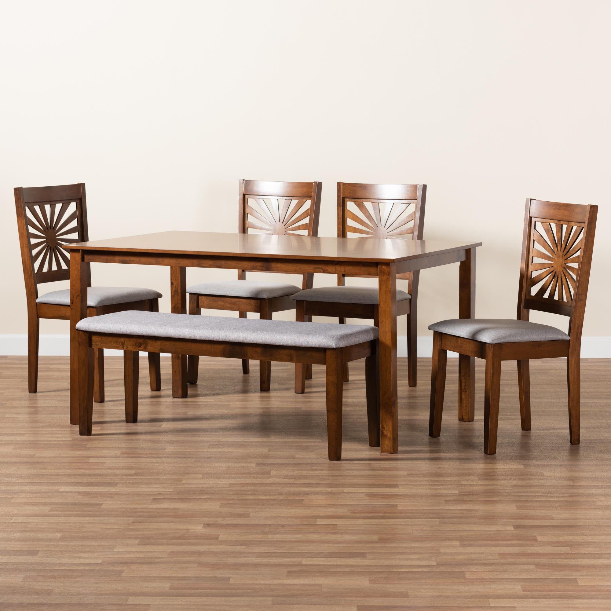 Baxton Studio Olympia Modern Grey Fabric And Walnut Brown Finished Wood 6-Piece Dining Set