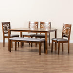 Load image into Gallery viewer, Baxton Studio Olympia Modern Grey Fabric And Walnut Brown Finished Wood 6-Piece Dining Set
