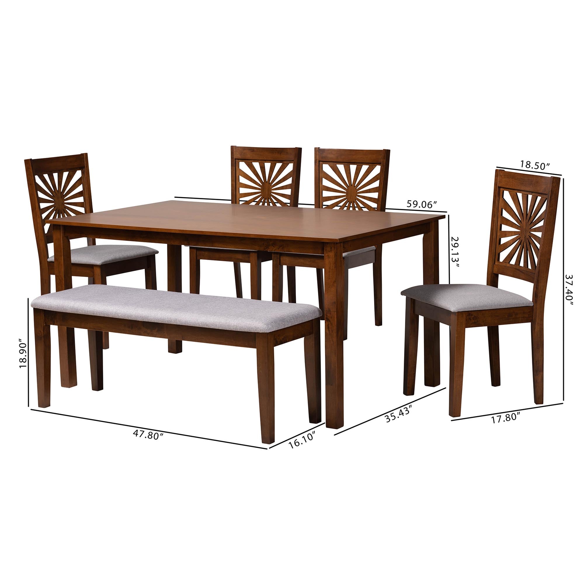 Baxton Studio Olympia Modern Grey Fabric And Walnut Brown Finished Wood 6-Piece Dining Set