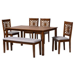 Load image into Gallery viewer, Baxton Studio Olympia Modern Grey Fabric And Walnut Brown Finished Wood 6-Piece Dining Set
