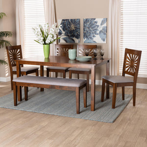 Baxton Studio Olympia Modern Grey Fabric And Walnut Brown Finished Wood 6-Piece Dining Set