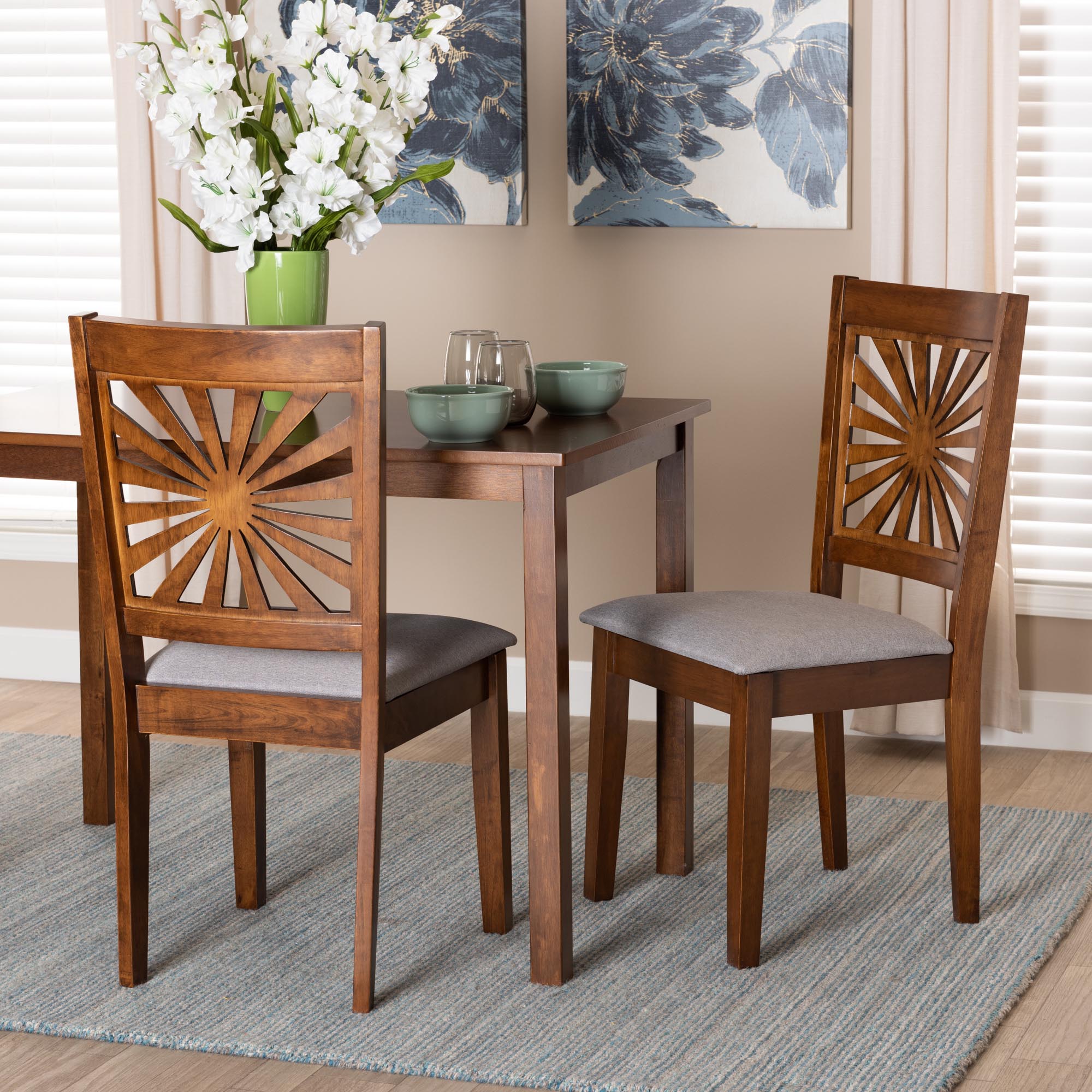 Baxton Studio Olympia Modern Grey Fabric And Walnut Brown Finished Wood 2-Piece Dining Chair Set