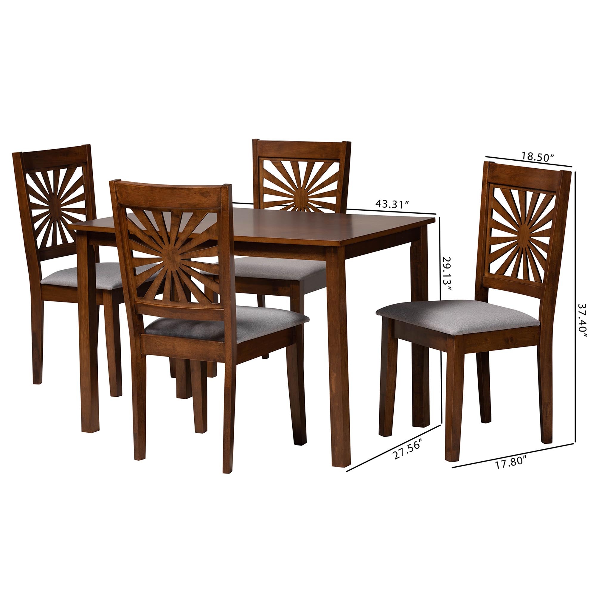 Baxton Studio Olympia Modern Grey Fabric And Walnut Brown Finished Wood 5-Piece Dining Set