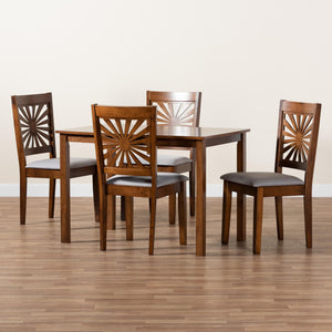 Baxton Studio Olympia Modern Grey Fabric And Walnut Brown Finished Wood 5-Piece Dining Set