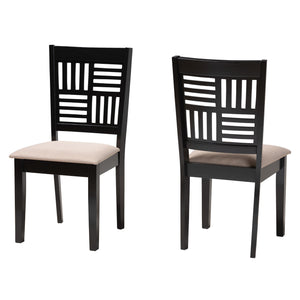 Baxton Studio Deanna Modern Beige Fabric And Dark Brown Finished Wood 2-Piece Dining Chair Set