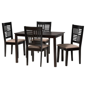 Baxton Studio Deanna Modern Beige Fabric And Dark Brown Finished Wood 5-Piece Dining Set