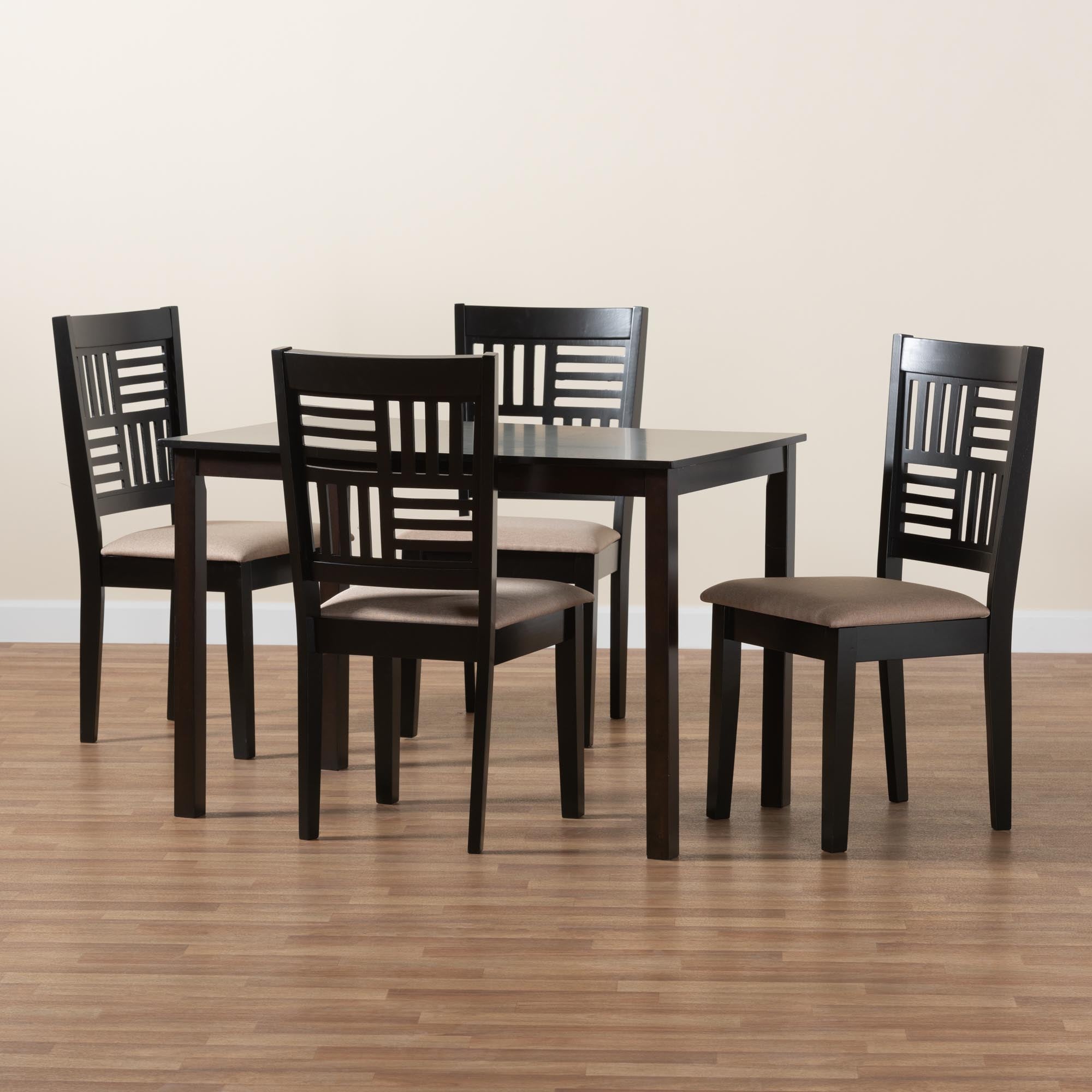 Baxton Studio Deanna Modern Beige Fabric And Dark Brown Finished Wood 5-Piece Dining Set