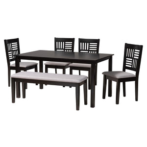 Baxton Studio Deanna Modern Grey Fabric And Dark Brown Finished Wood 6-Piece Dining Set