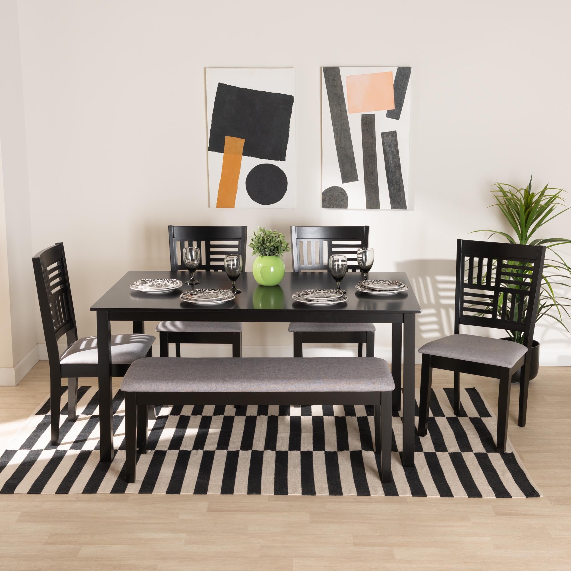 Baxton Studio Deanna Modern Grey Fabric And Dark Brown Finished Wood 6-Piece Dining Set