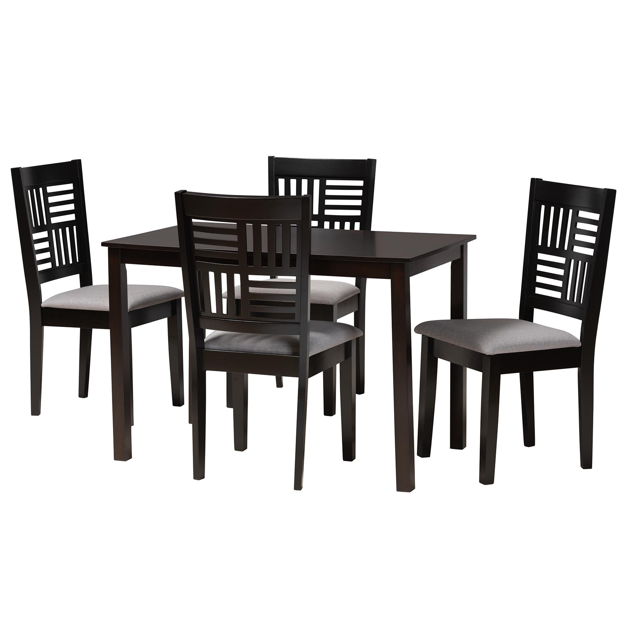 Baxton Studio Deanna Modern Grey Fabric And Dark Brown Finished Wood 5-Piece Dining Set