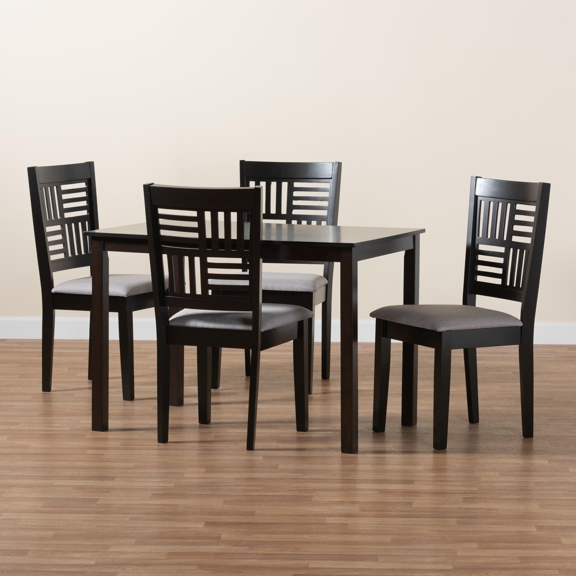 Baxton Studio Deanna Modern Grey Fabric And Dark Brown Finished Wood 5-Piece Dining Set