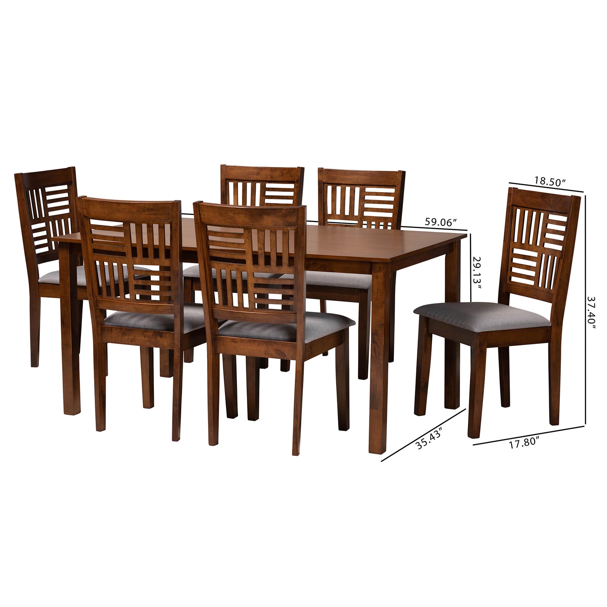 Baxton Studio Deanna Modern Grey Fabric And Walnut Brown Finished Wood 7-Piece Dining Set