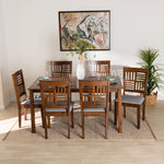 Load image into Gallery viewer, Baxton Studio Deanna Modern Grey Fabric And Walnut Brown Finished Wood 7-Piece Dining Set
