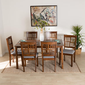 Baxton Studio Deanna Modern Grey Fabric And Walnut Brown Finished Wood 7-Piece Dining Set