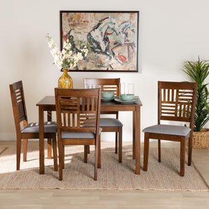 Baxton Studio Deanna Modern Grey Fabric And Walnut Brown Finished Wood 5-Piece Dining Set