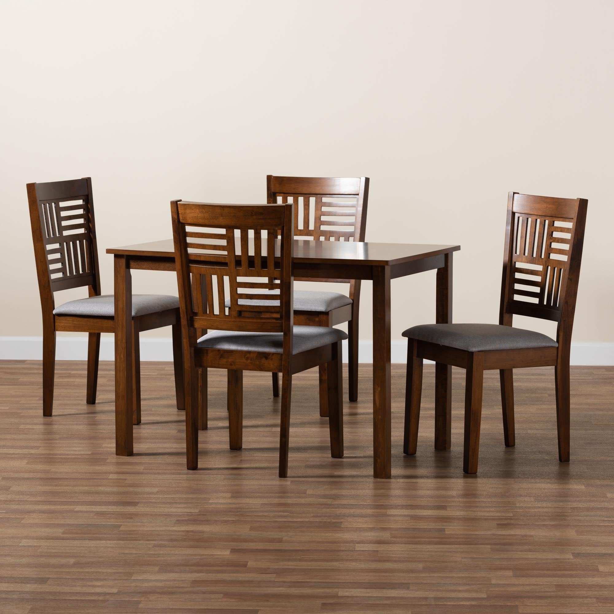 Baxton Studio Deanna Modern Grey Fabric And Walnut Brown Finished Wood 5-Piece Dining Set