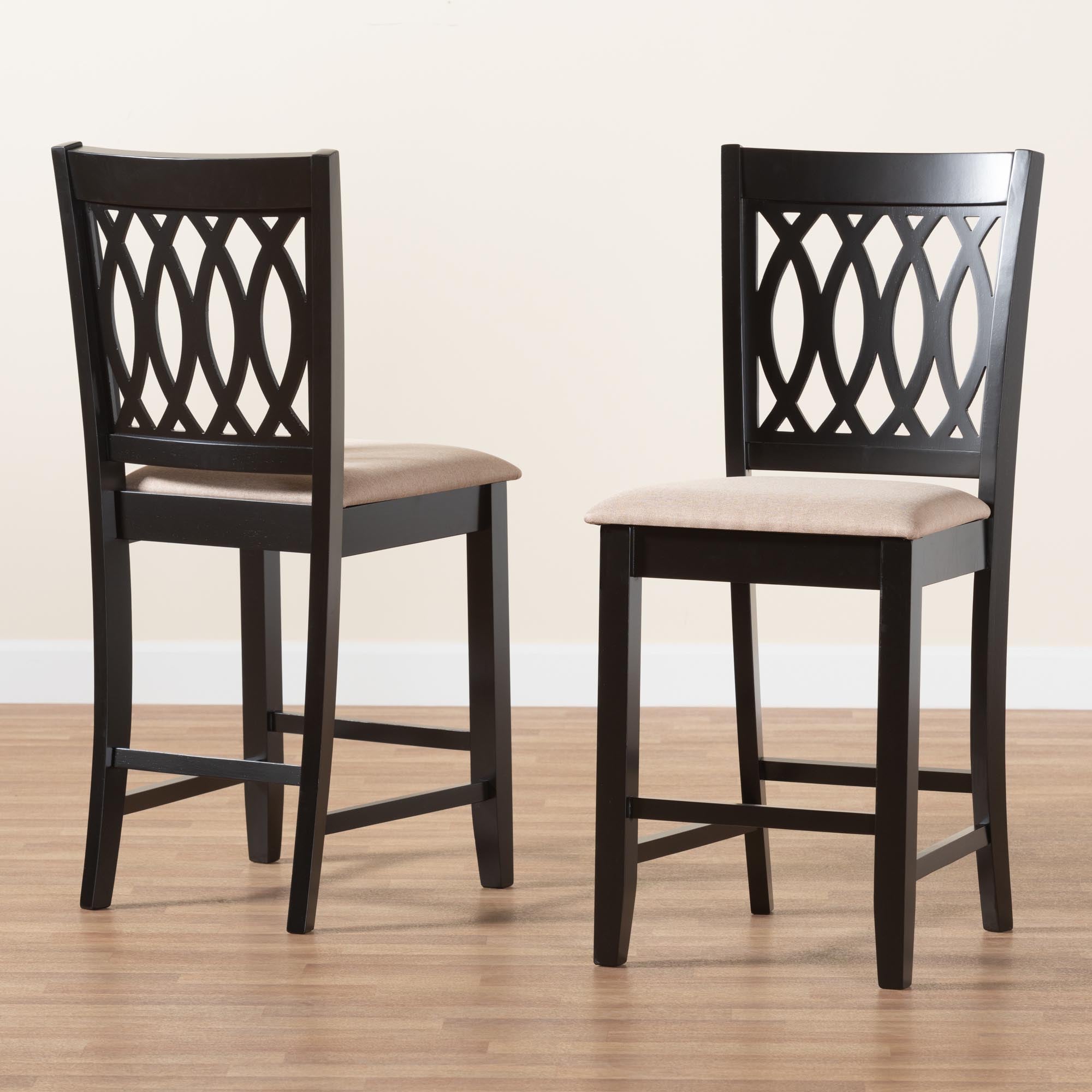 Baxton Studio Florencia Modern Beige Fabric And Espresso Brown Finished Wood 2-Piece Counter Stool Set