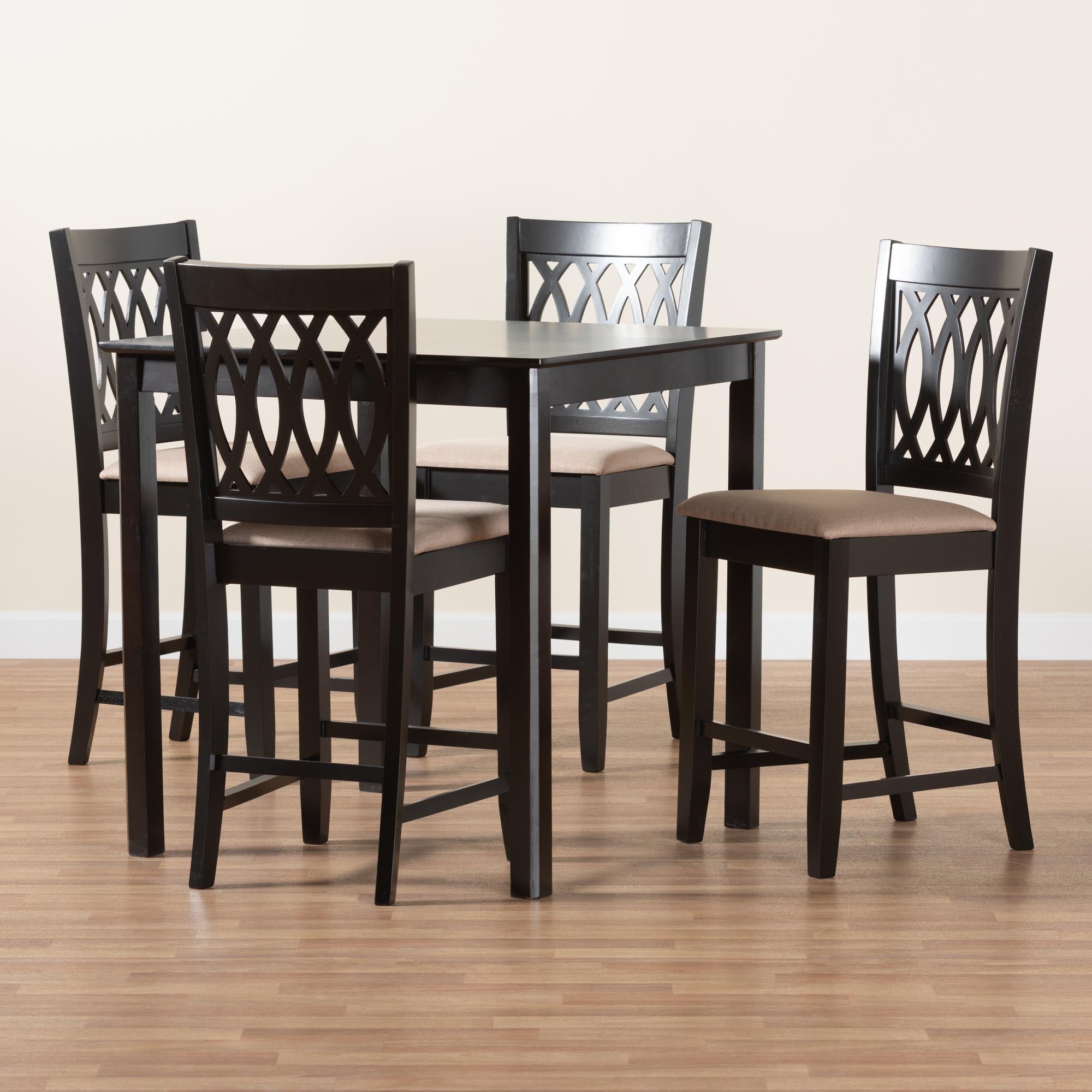 Baxton Studio Florencia Modern Beige Fabric And Espresso Brown Finished Wood 5-Piece Pub Set