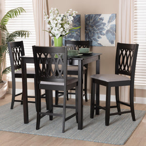 Baxton Studio Florencia Modern Grey Fabric And Espresso Brown Finished Wood 5-Piece Pub Set