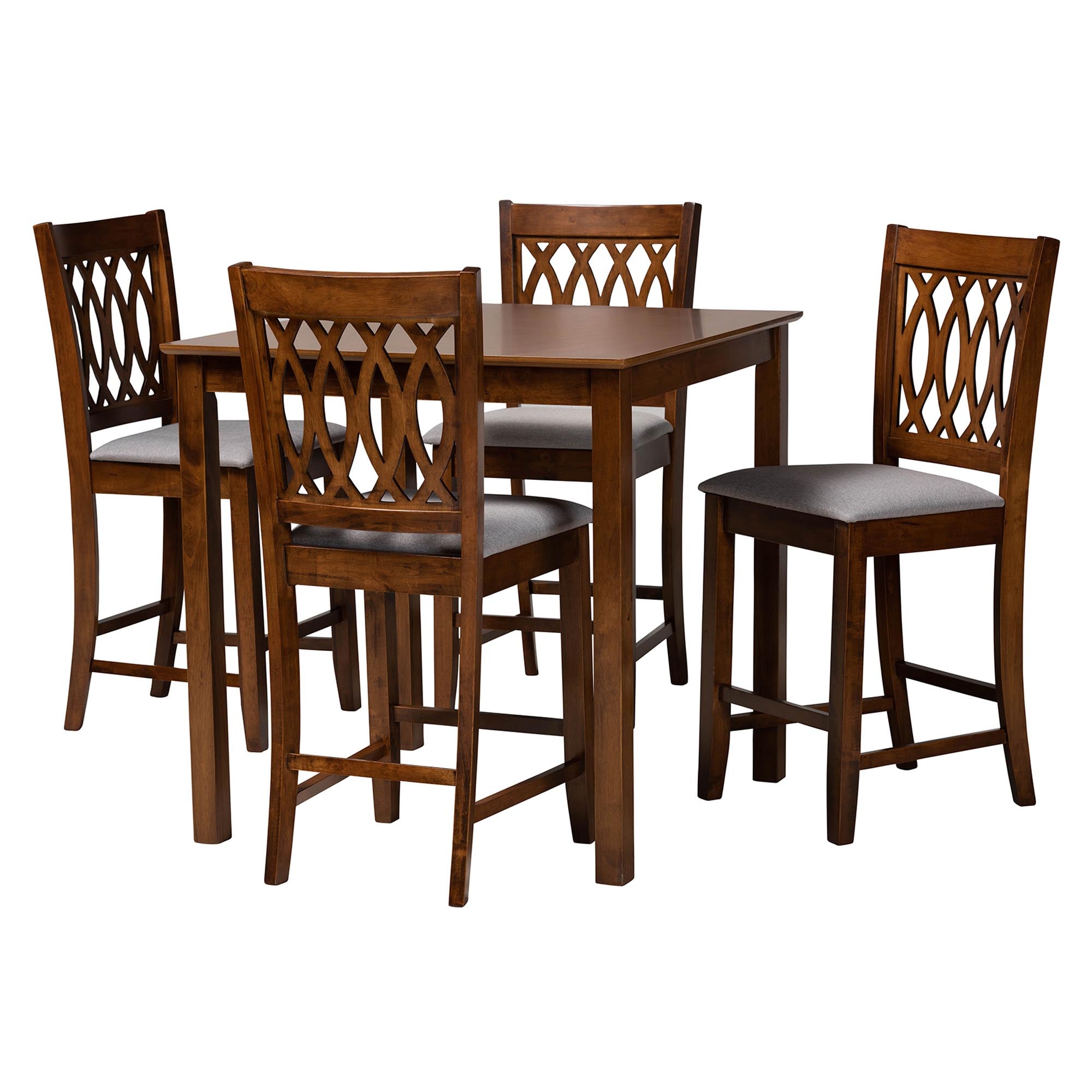 Baxton Studio Florencia Modern Grey Fabric And Walnut Brown Finished Wood 5-Piece Pub Set