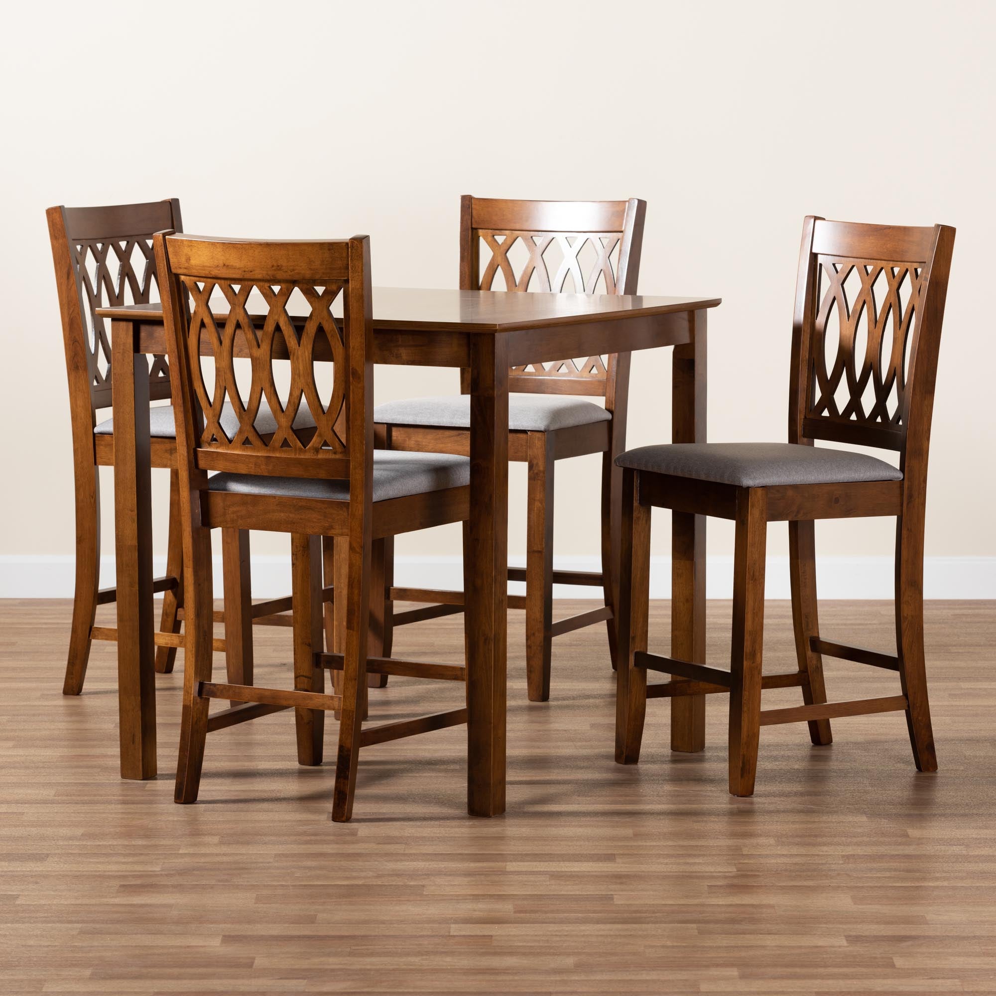 Baxton Studio Florencia Modern Grey Fabric And Walnut Brown Finished Wood 5-Piece Pub Set