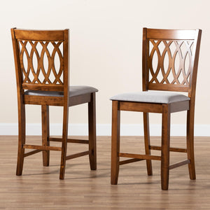 Baxton Studio Florencia Modern Grey Fabric And Walnut Brown Finished Wood 2-Piece Counter Stool Set