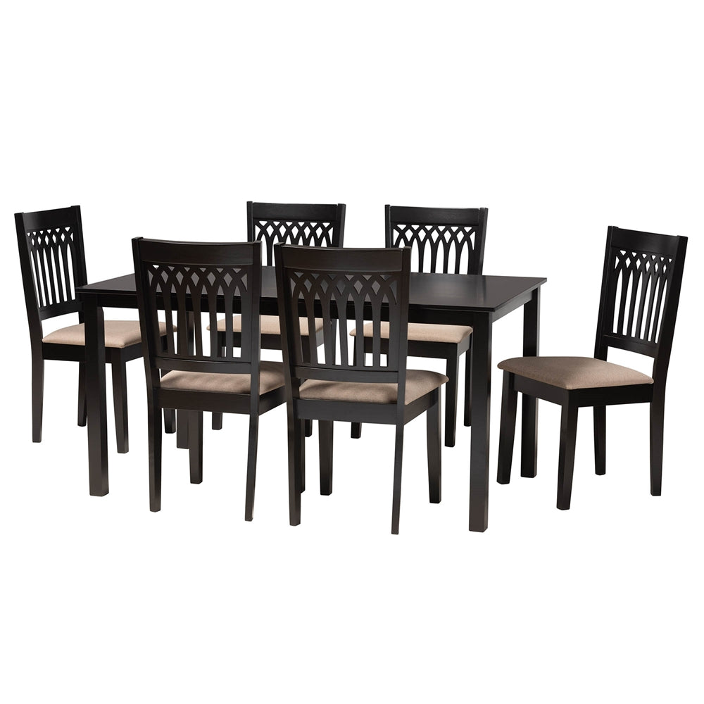 Baxton Studio Genesis Modern Beige Fabric And Dark Brown Finished Wood 7-Piece Dining Set