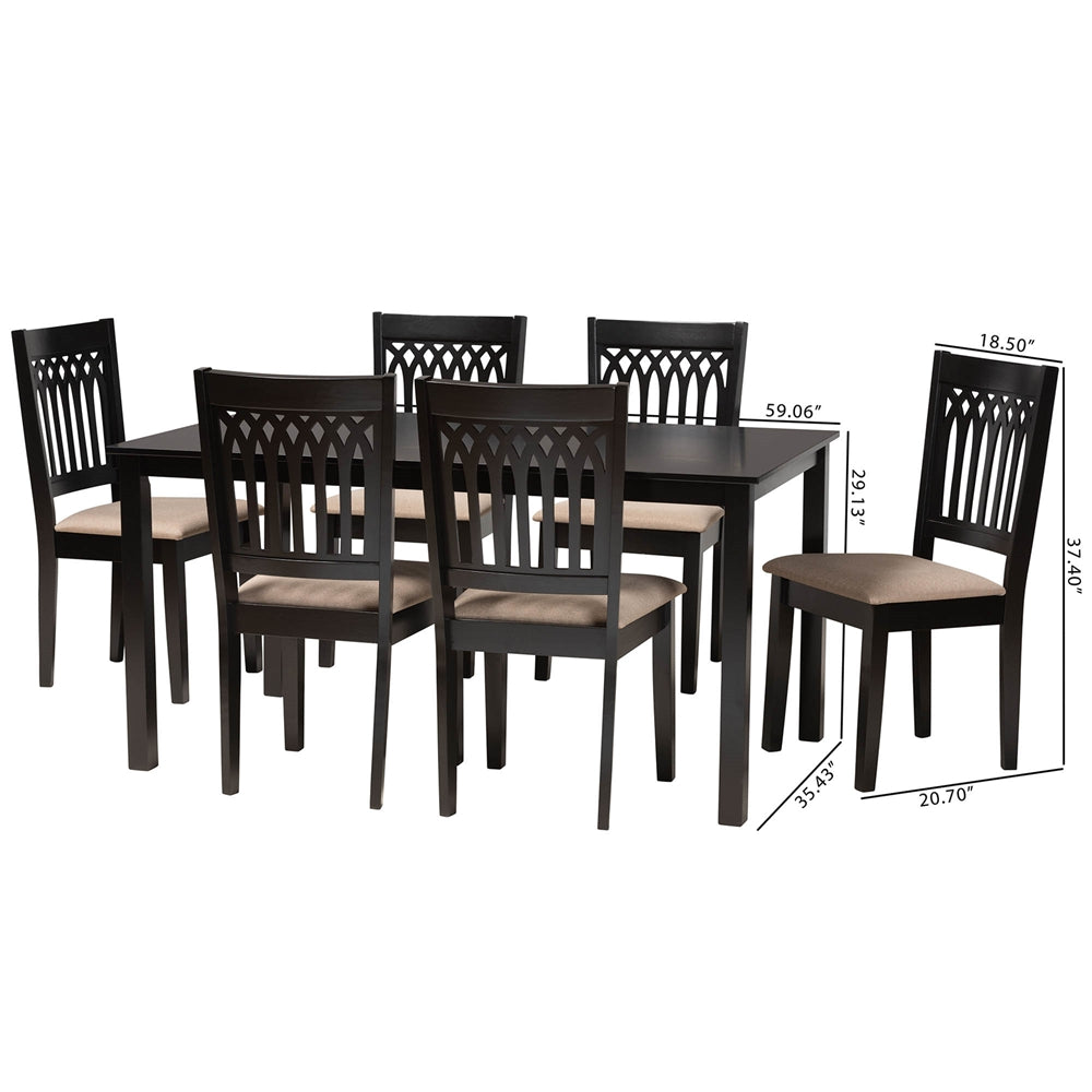 Baxton Studio Genesis Modern Beige Fabric And Dark Brown Finished Wood 7-Piece Dining Set