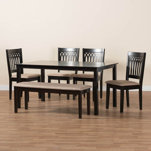 Baxton Studio Genesis Modern Beige Fabric And Dark Brown Finished Wood 6-Piece Dining Set