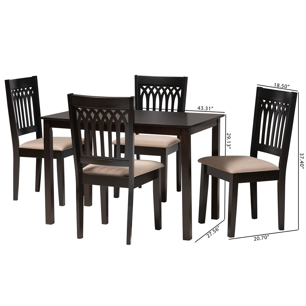 Baxton Studio Genesis Modern Beige Fabric And Dark Brown Finished Wood 5-Piece Dining Set