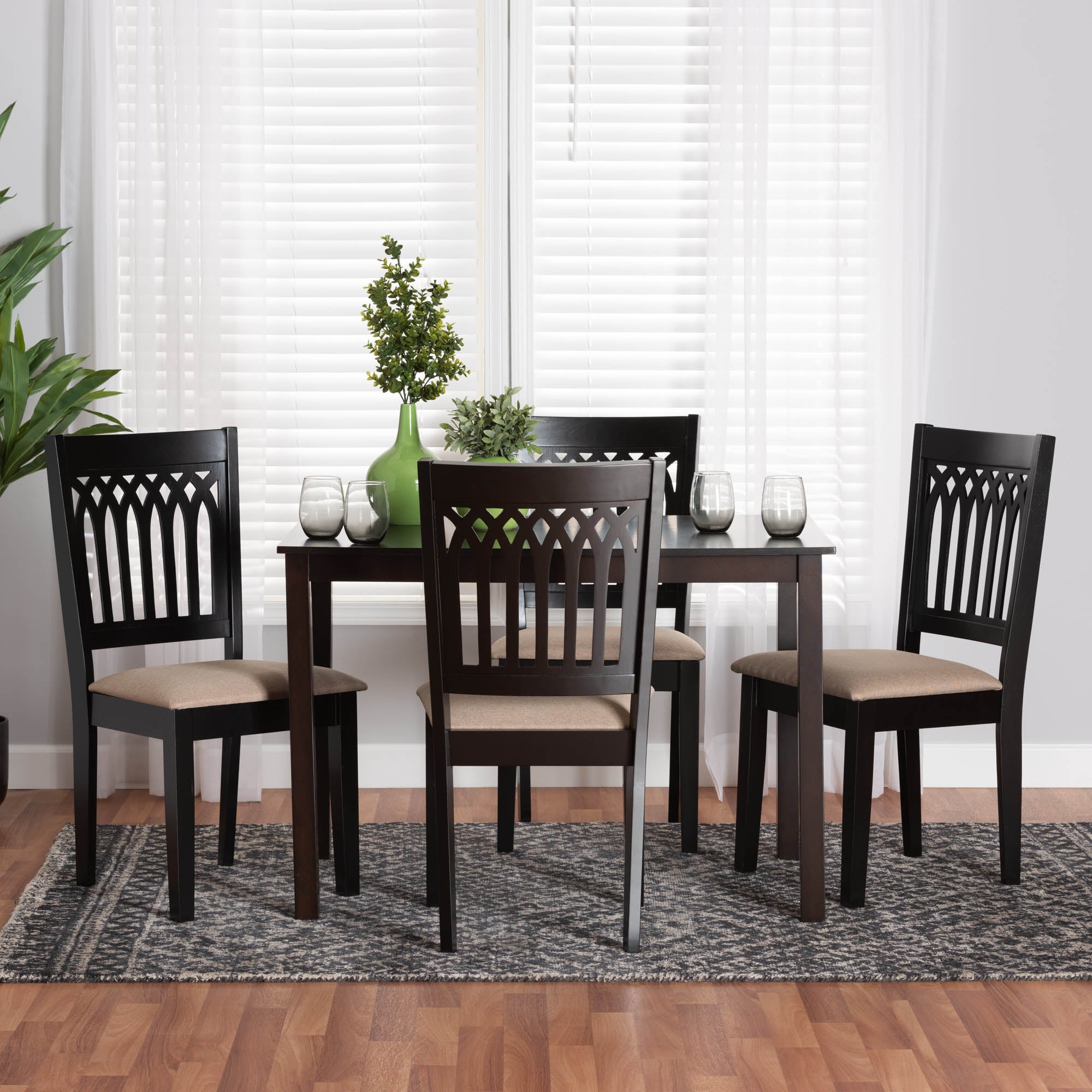 Baxton Studio Genesis Modern Beige Fabric And Dark Brown Finished Wood 5-Piece Dining Set