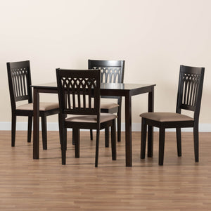 Baxton Studio Genesis Modern Beige Fabric And Dark Brown Finished Wood 5-Piece Dining Set