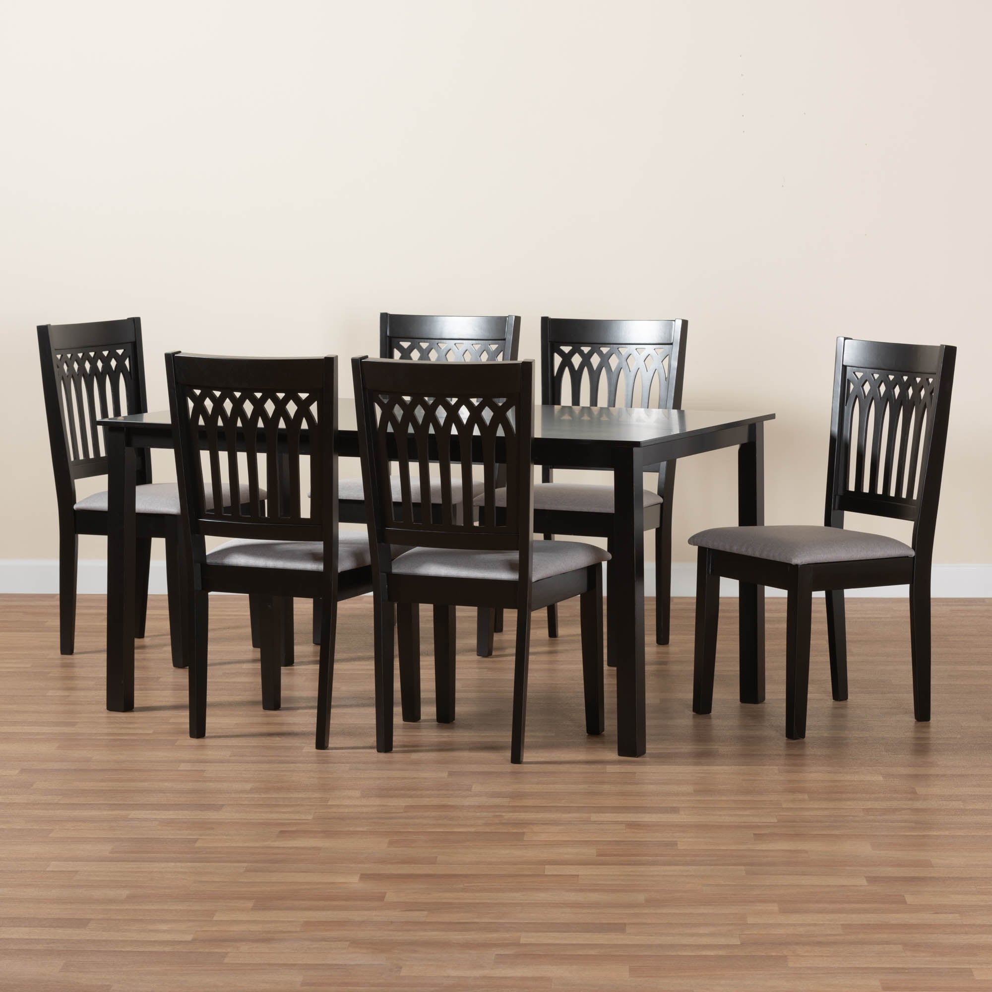 Baxton Studio Genesis Modern Grey Fabric And Dark Brown Finished Wood 7-Piece Dining Set