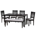 Load image into Gallery viewer, Baxton Studio Genesis Modern Grey Fabric And Dark Brown Finished Wood 6-Piece Dining Set
