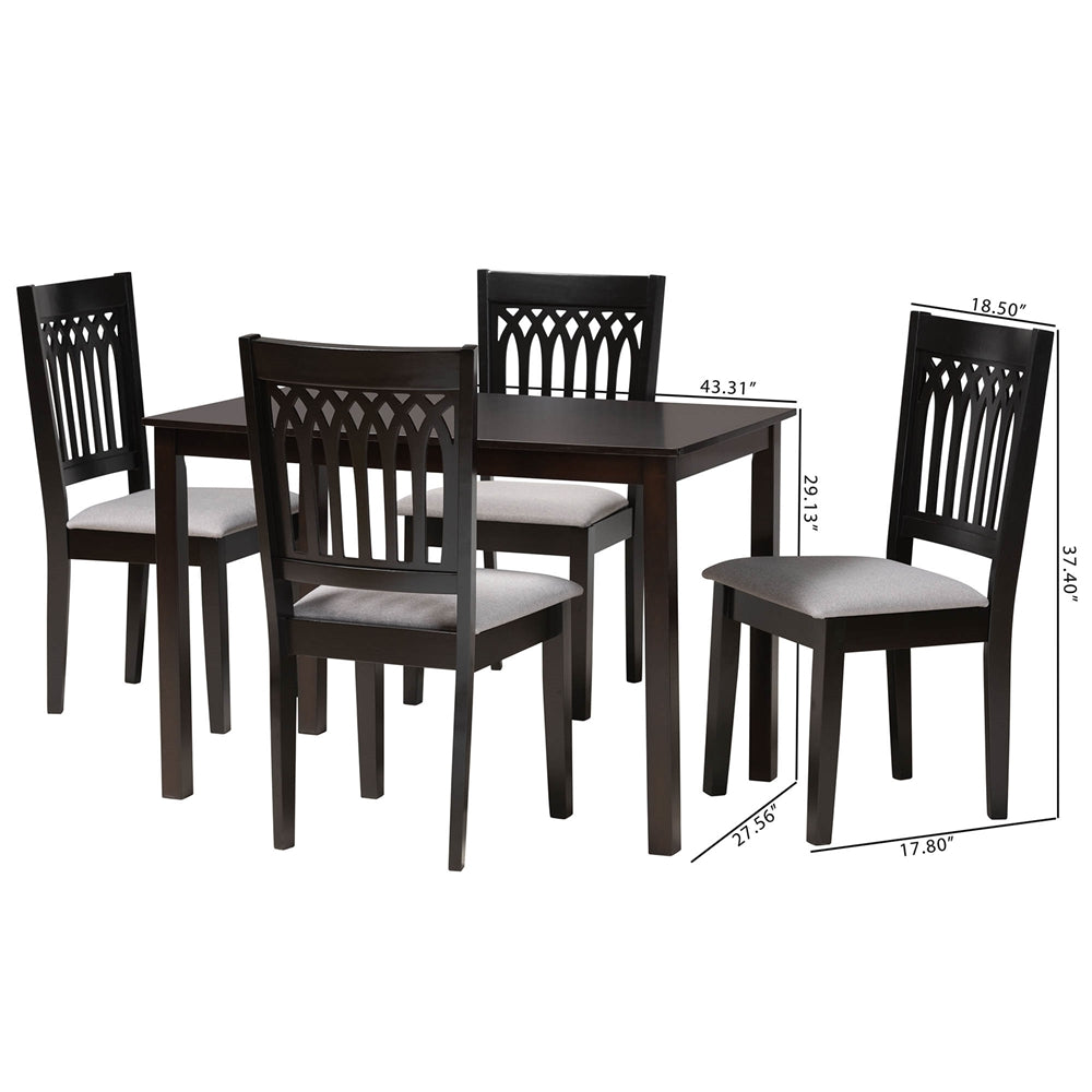 Baxton Studio Genesis Modern Grey Fabric And Dark Brown Finished Wood 5-Piece Dining Set