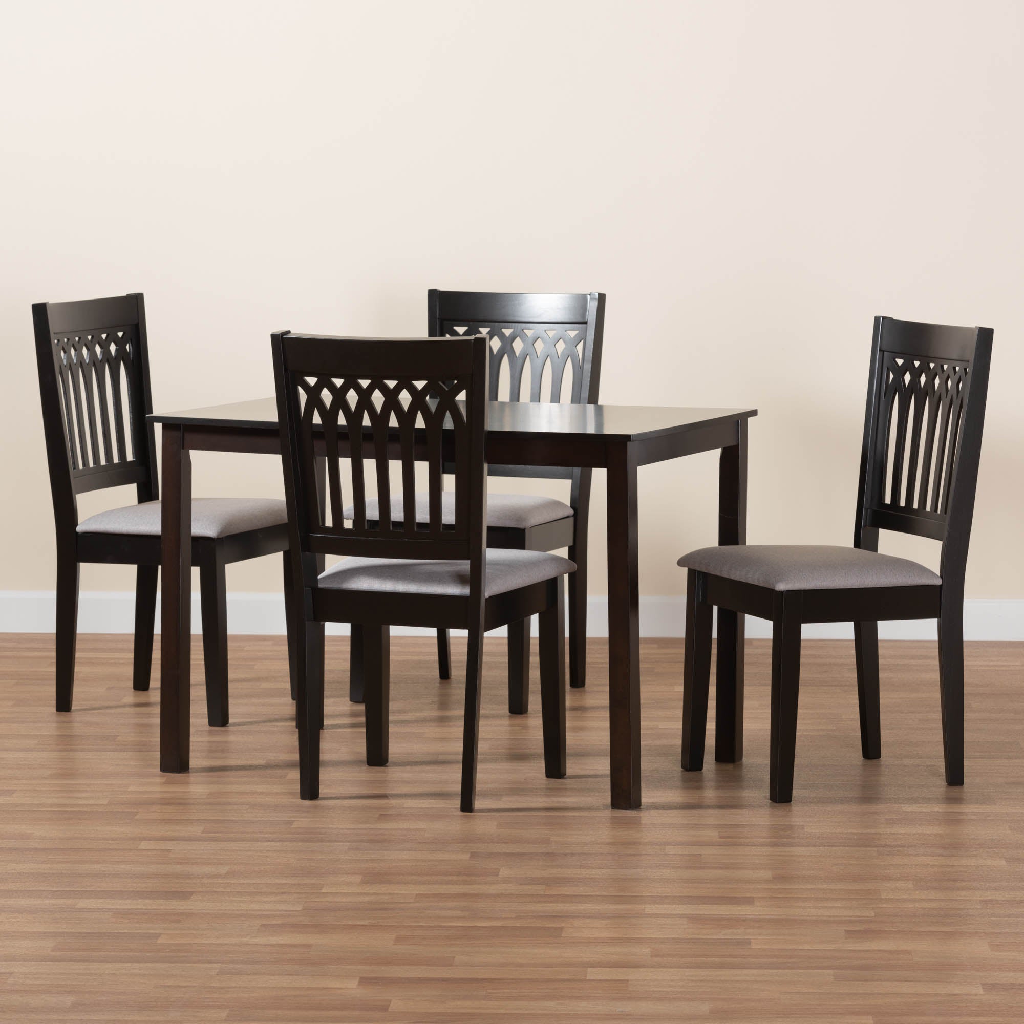 Baxton Studio Genesis Modern Grey Fabric And Dark Brown Finished Wood 5-Piece Dining Set