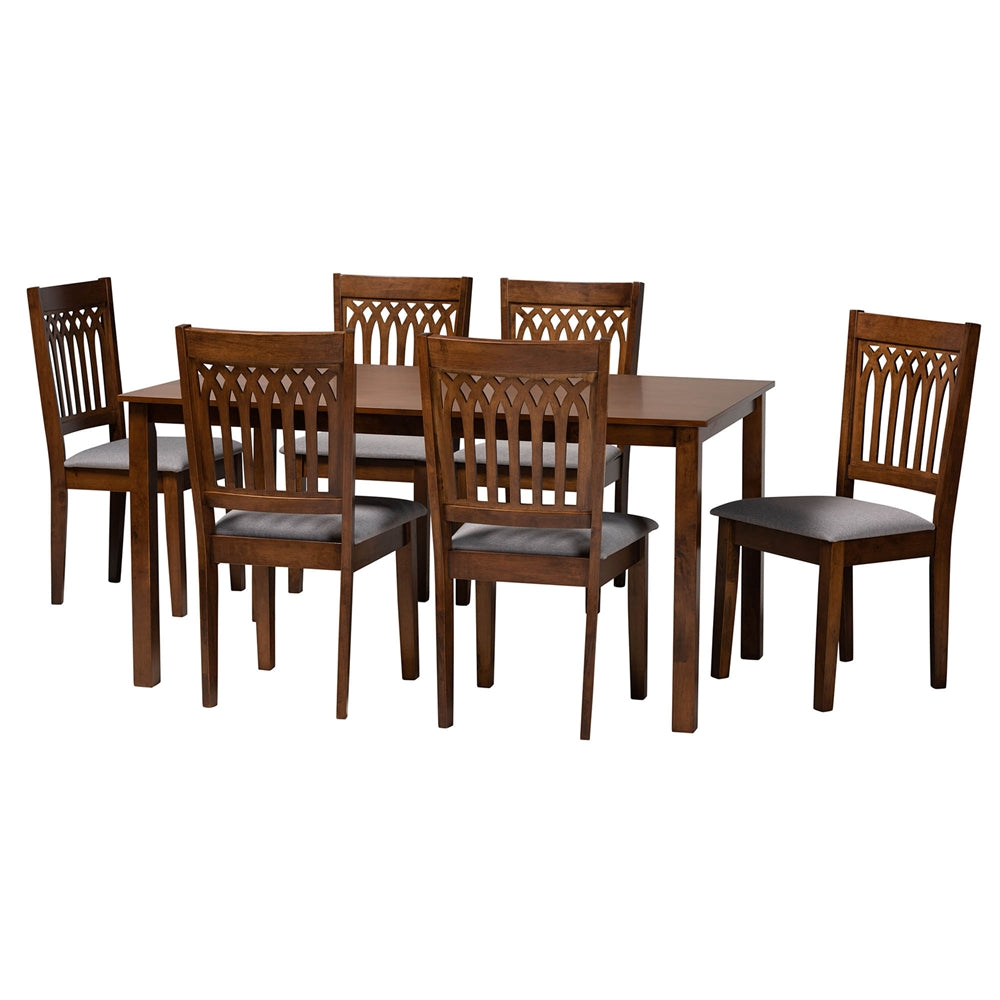 Baxton Studio Genesis Modern Grey Fabric And Walnut Brown Finished Wood 7-Piece Dining Set