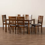 Load image into Gallery viewer, Baxton Studio Genesis Modern Grey Fabric And Walnut Brown Finished Wood 7-Piece Dining Set
