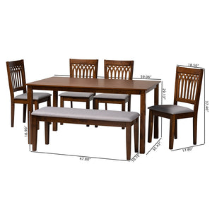 Baxton Studio Genesis Modern Grey Fabric And Walnut Brown Finished Wood 6-Piece Dining Set