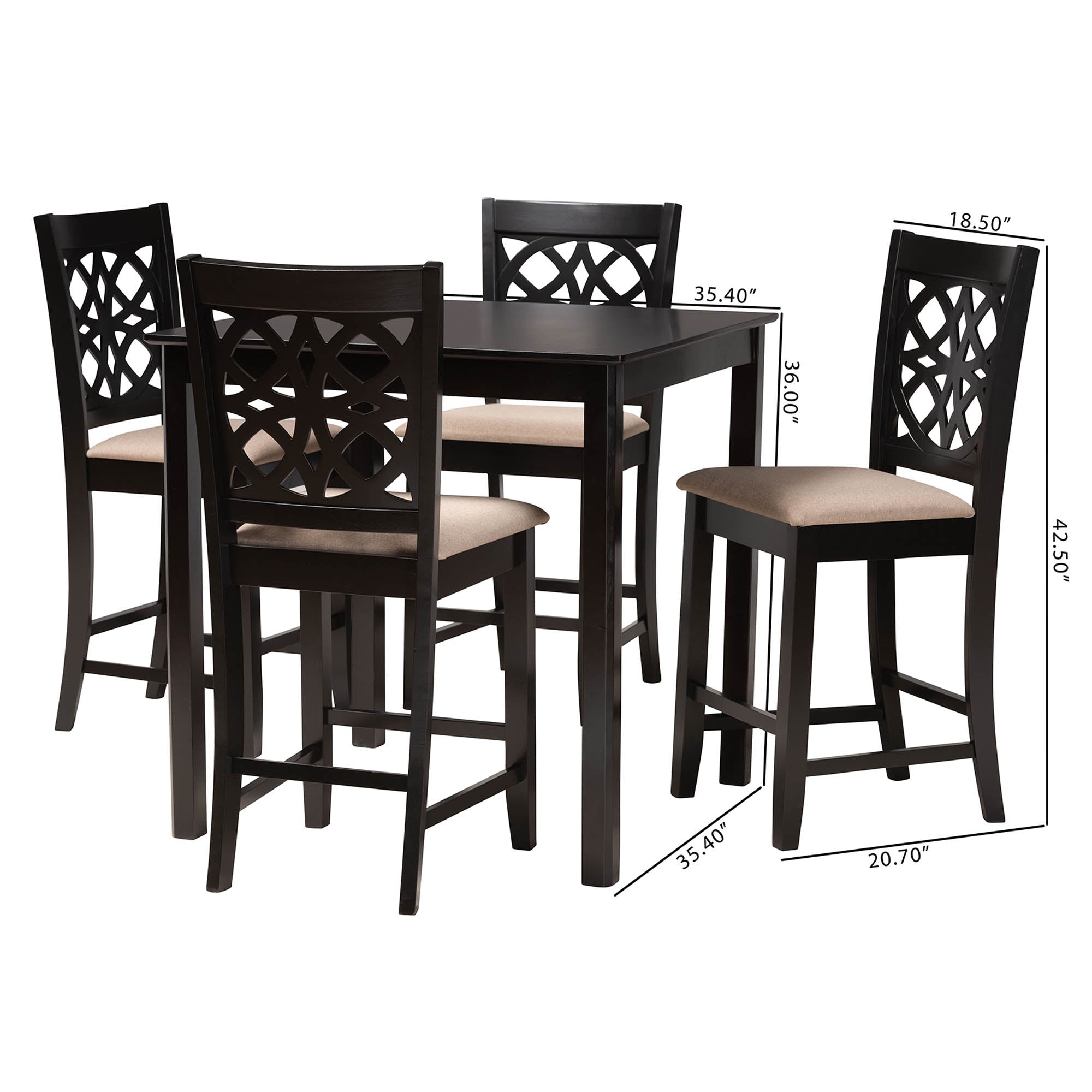 Baxton Studio Abigail Modern Beige Fabric And Dark Brown Finished Wood 5-Piece Pub Set