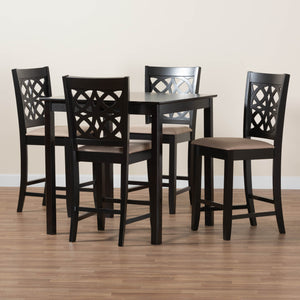 Baxton Studio Abigail Modern Beige Fabric And Dark Brown Finished Wood 5-Piece Pub Set