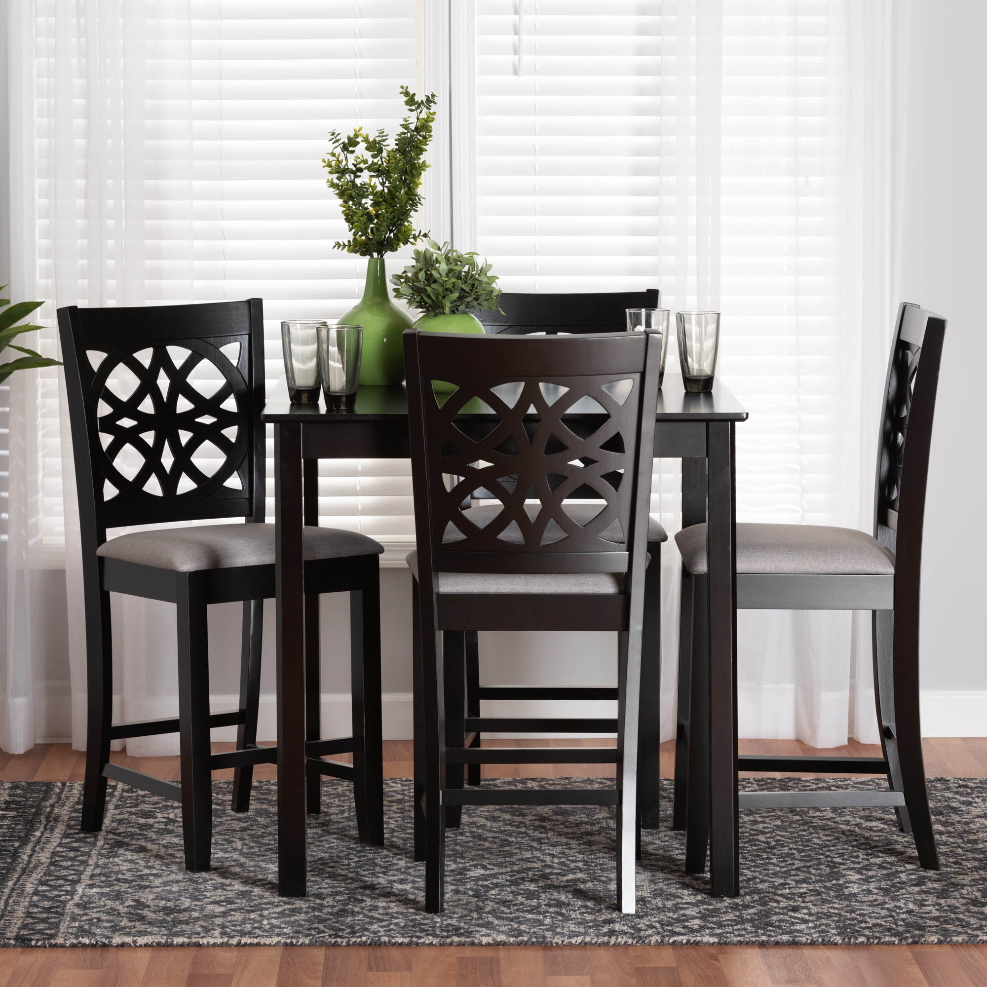 Baxton Studio Abigail Modern Grey Fabric And Dark Brown Finished Wood 5-Piece Pub Set